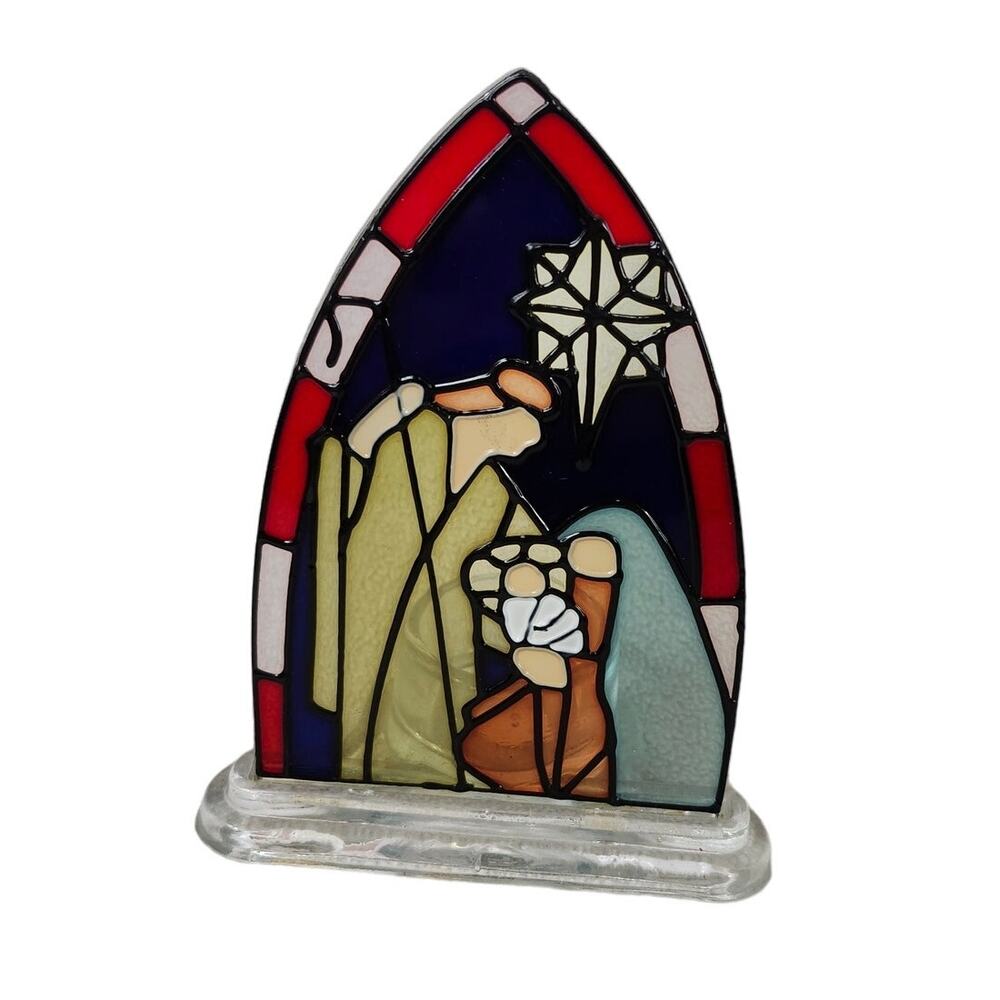 Nativity Stain Glass Candle Holder Baby Jesus Christmas Christian